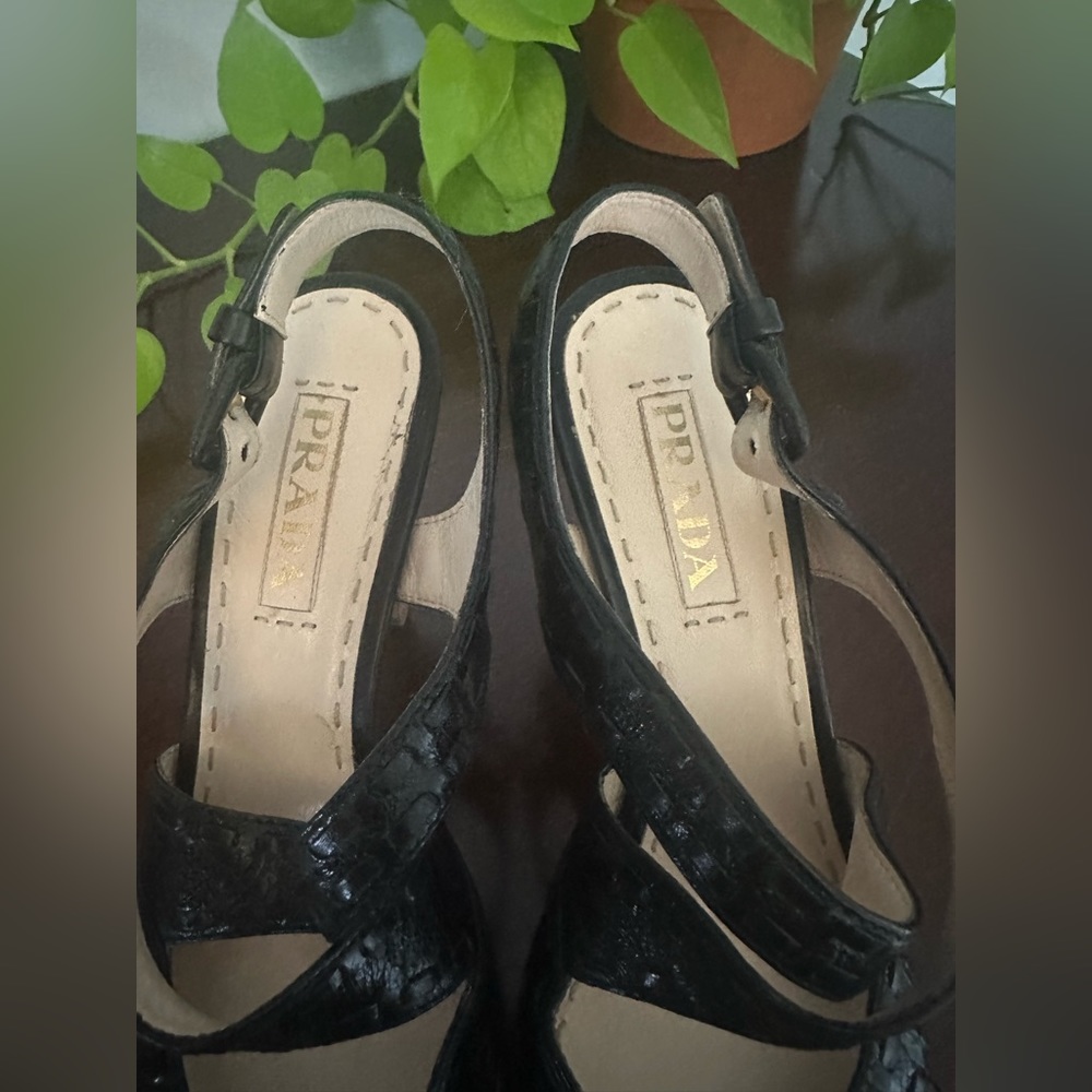 Prada Black Strappy Wedge Heels - Picture 4 of 16